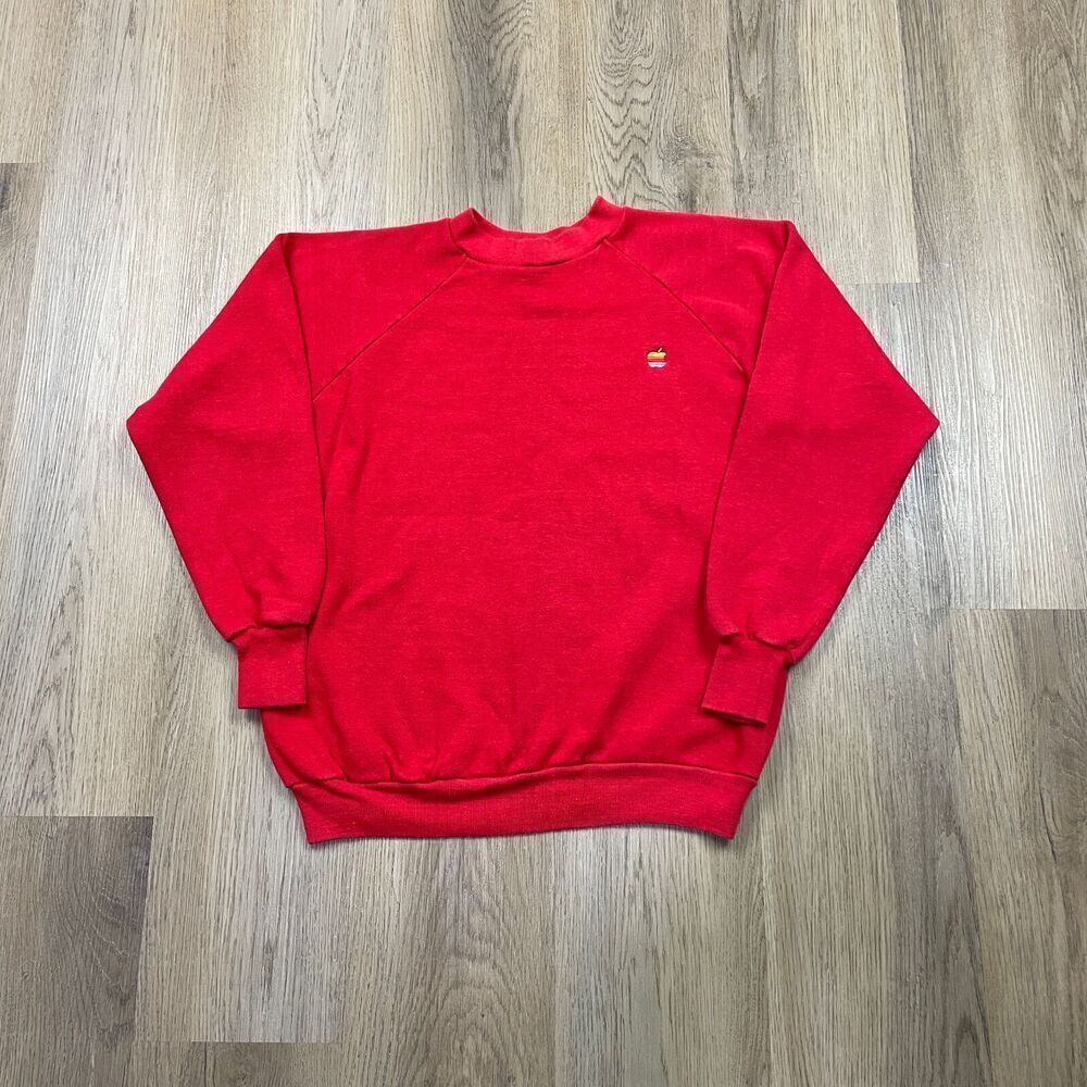 Vintage Sweatshirt Mens Large Red Apple Computers 80s Logo Fleece Crewneck